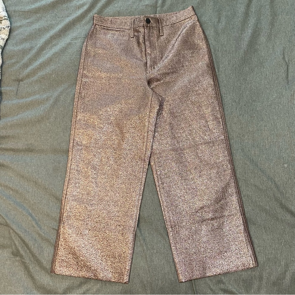 Madewell Slim Emmett Wide Leg Crop Metallic Bronze Pants Size 28 High Rise - Picture 3 of 8